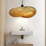 Wooden Bamboo Hanging Lampshade Farmhouse Pendant Lamp