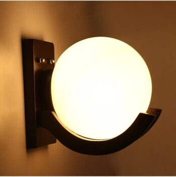 Beautiful Moon-Shaped Wooden Wall Lamp with Colorful Glass Shade