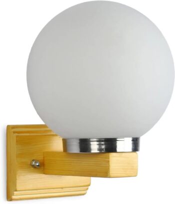 Decorative Led Wall Lamp with Colorful Moon Shape Light Shade in Stylish Wooden Fixture