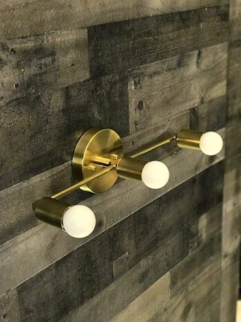 Brass Antique 3 Bulb Mid Century Modern Wall Sconce Vanity Light