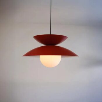 Modern Red Dome Pendant Light with Opal Globe