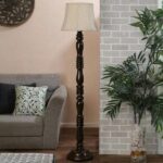 Off White Cotton Cylindrical Drum Designer Fashionable Wooden Floor Lamp