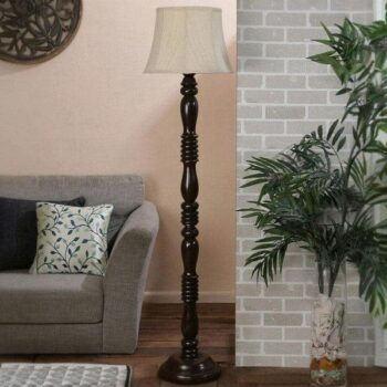 Off White Cotton Cylindrical Drum Designer Fashionable Wooden Floor Lamp