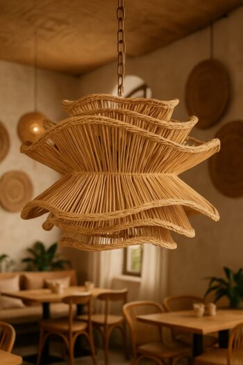 Chandelier for Staircase | Rattan Hanging Light